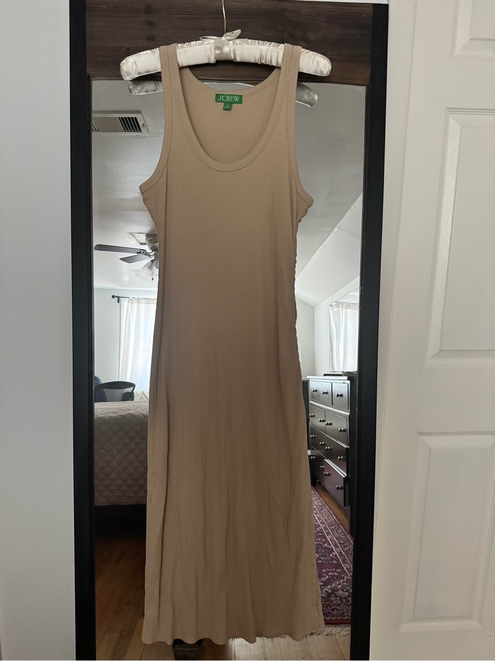 J. Crew Ribbed Sleeveless Midi Dress in Tan, Medium